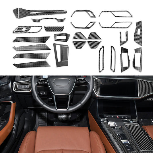27 Pcs Carbon Fiber Full Set Interior Cover Trim for Audi A6 C8 A7 2019-2022