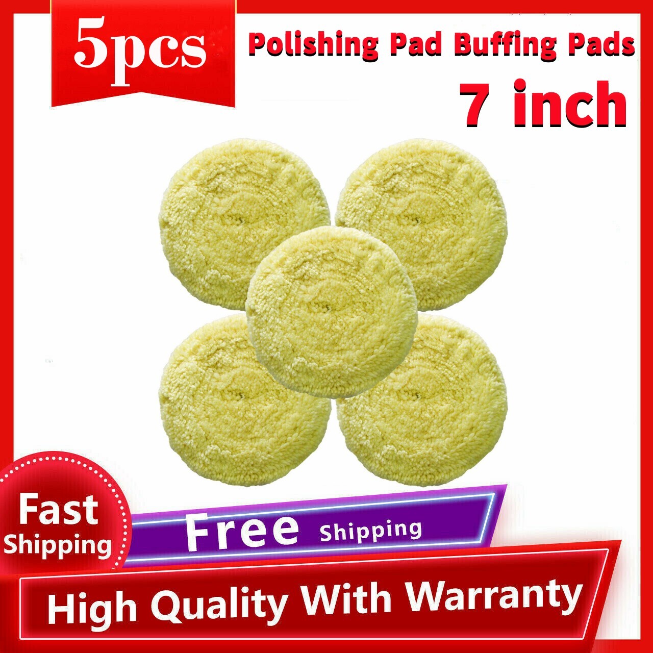 Polishing Pads, 7-inch, 5-pack, Wool Hook Cushion Pads for Car Polishers