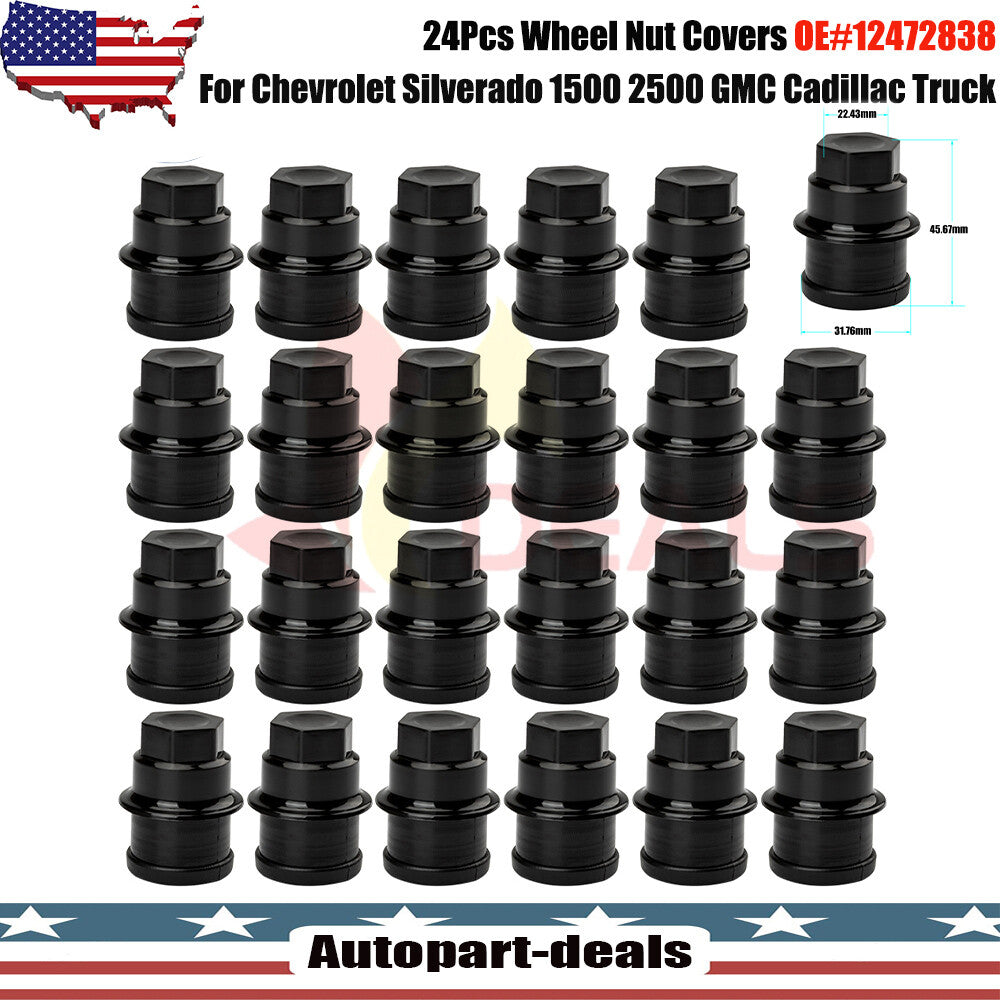 24x 12472838 9597158 15767268 Black Wheel Nut Cap M27-2.0 Hex 22mm for GMC Q