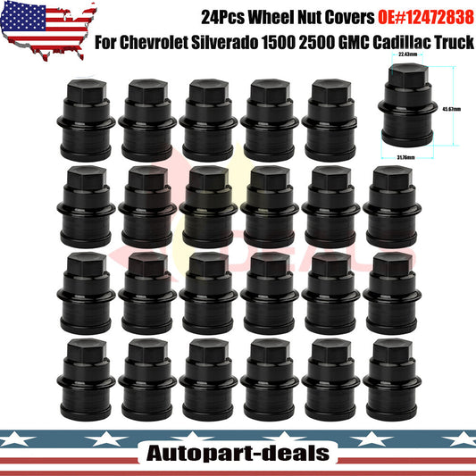 24x 12472838 9597158 15767268 Black Wheel Nut Cap M27-2.0 Hex 22mm for GMC Q