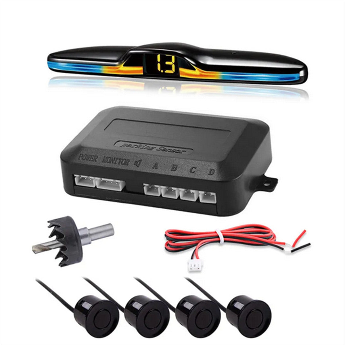 LED Display Car Reverse Backup Rear Radar Alarm System 4x Black Parking Sensors
