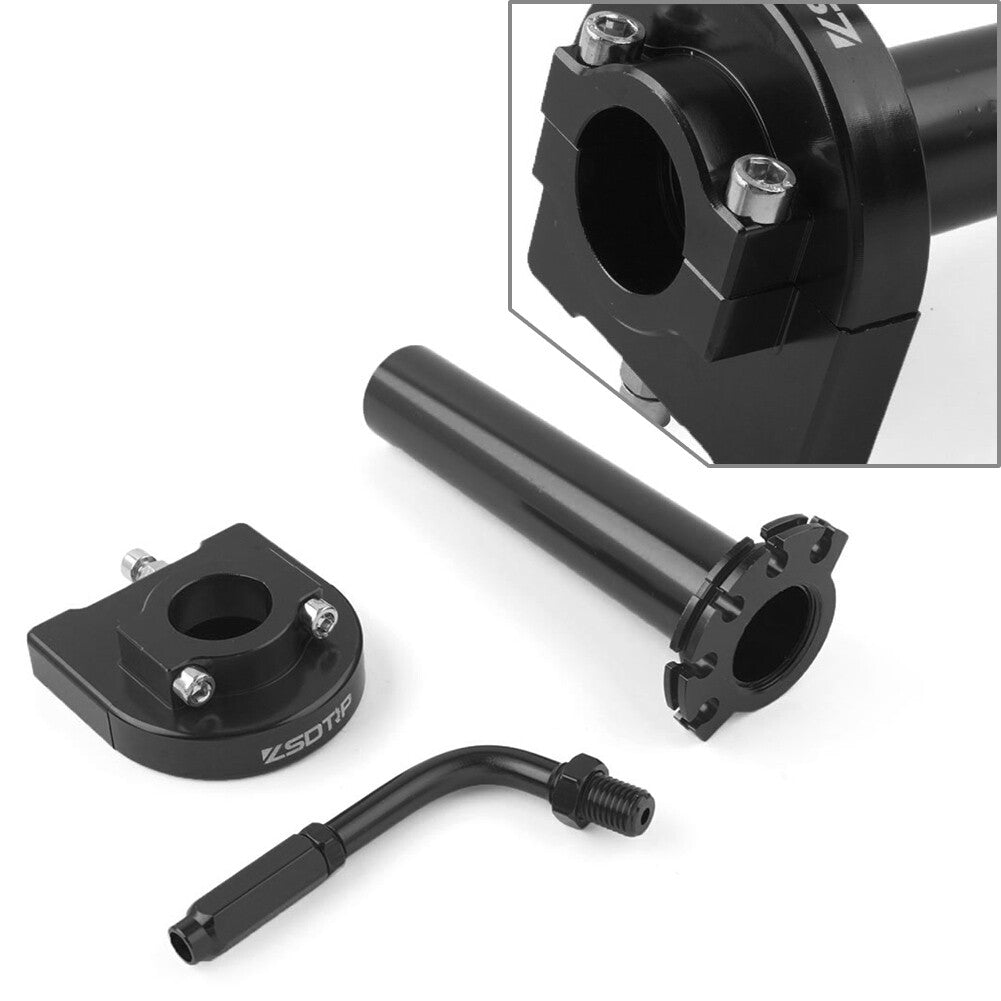 1xThrottle Cable Adjuster w/ Hand Grip Twist Throttle Accelerator Black Aluminum