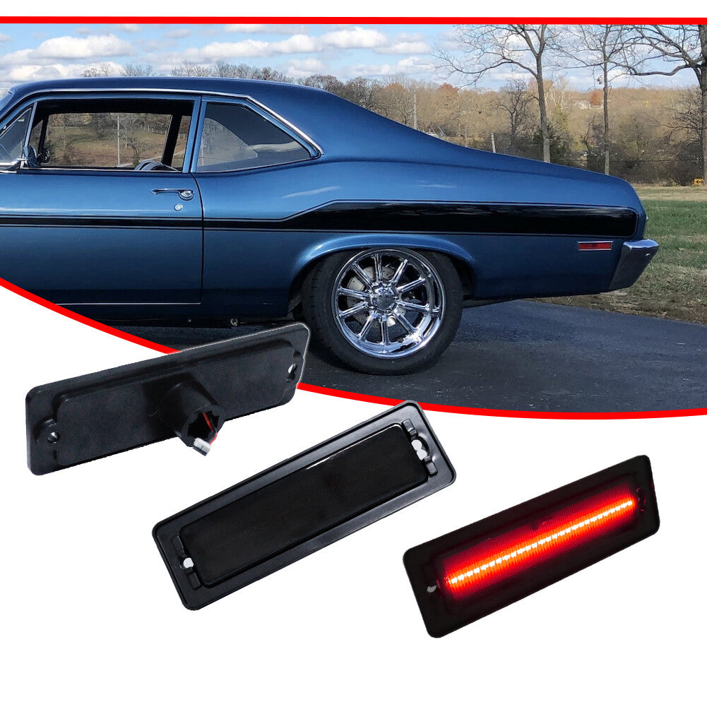 Suitable for 1970-1974 Nova red LED rear bumper mudguard side marker light 2-piece set- v
