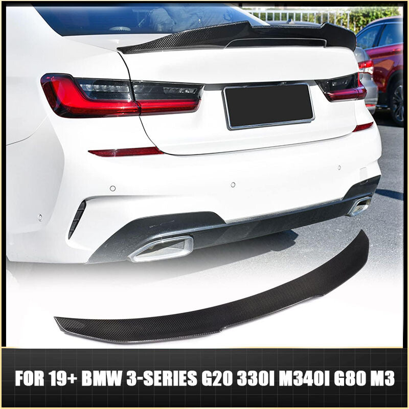 For 19+ for BMW 3-Series G20 330i M340i G80 M3 Carbon Fiber M4 V Style Trunk Spoiler