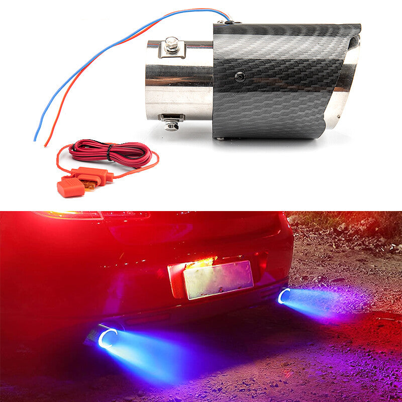 1Car Exhaust Muffler Tail Pipe Carbon Fiber Blue LED Turbo Throat Straight Edge