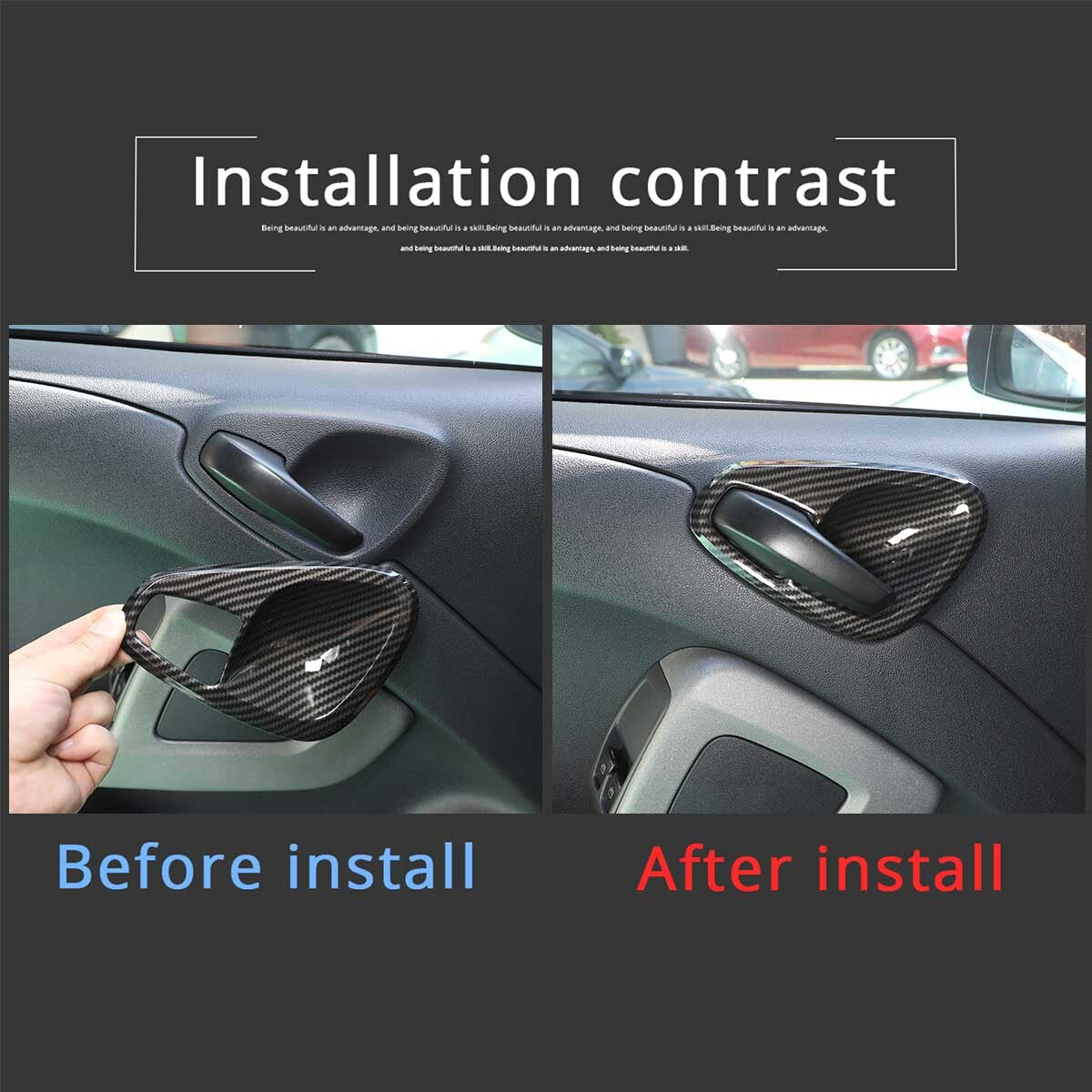 ABS carbon fiber interior door handle cup cover trim for Smart Fortwo 2010-2015 2 pieces - n