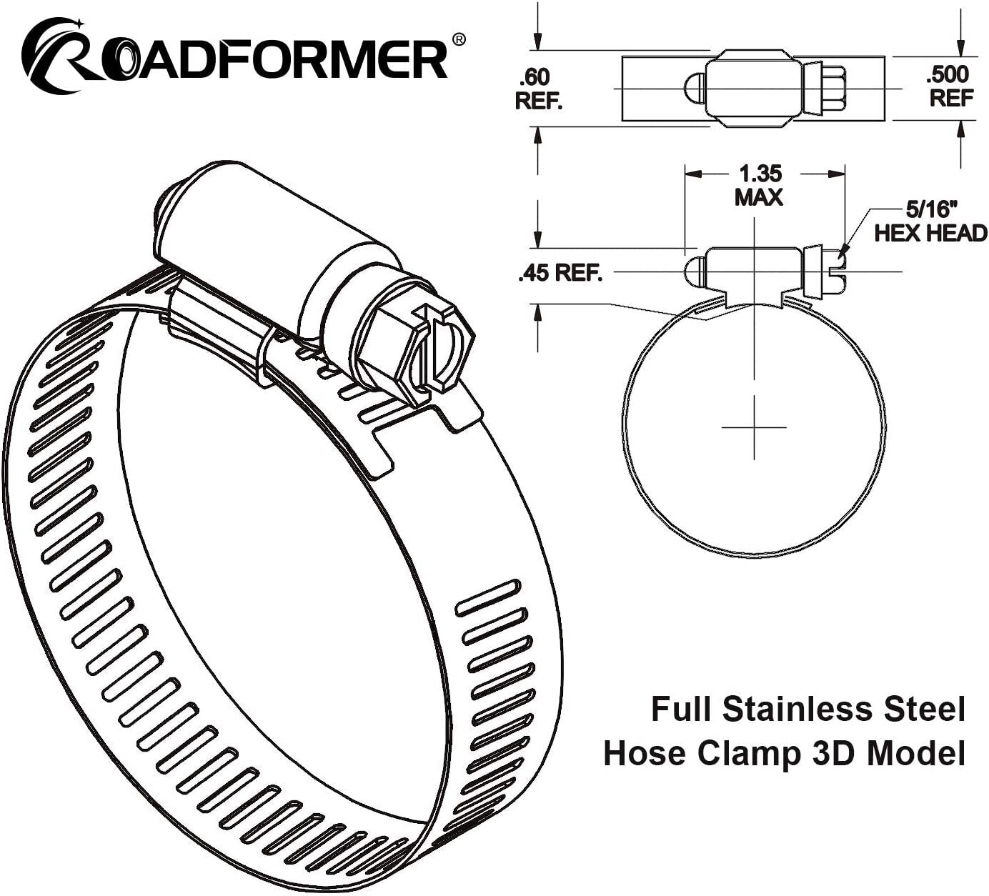 2-inch stainless steel hose clamp with Z-shaped wrench for adjustable fuel line hose.