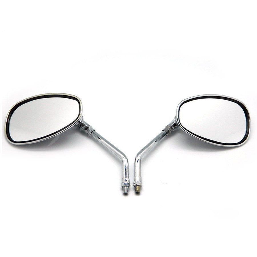 10MM Motorcycle Chrome Oval Side Rearview Mirrors For Cruiser Chopper Custom Q