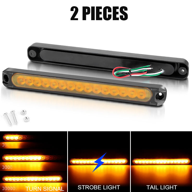 2X 10 Yellow 15LED Trailer Truck RV Stop Flowing Tail Rear Brake Turn Light Bar