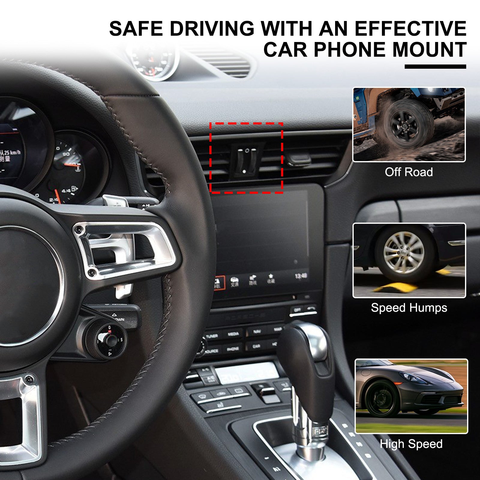 Car center air vent bracket cradle phone holder for 911 2012-2018- n