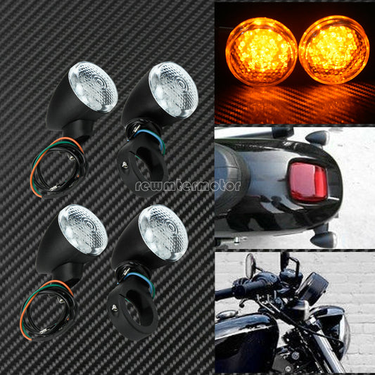 41mm Fork Aluminum Front Rear LED Turn Signal Light w/ Clear Lens Fit for Harley