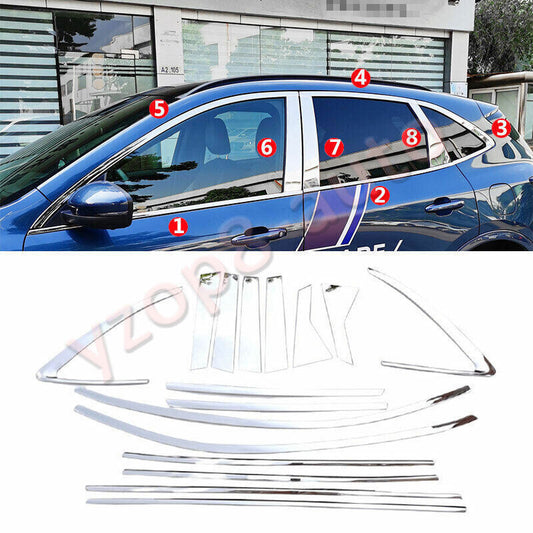 16x for Ford Escape Kuga 2020-21 Chrome Steel WindowPost Strip Sill Cover Trim
