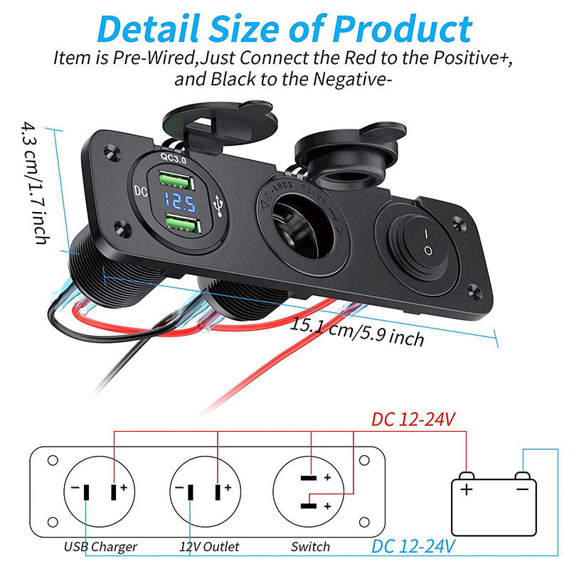 12V Cigarette Lighter Socket Dual USB Charger Power Adapter for Cars and Boats n