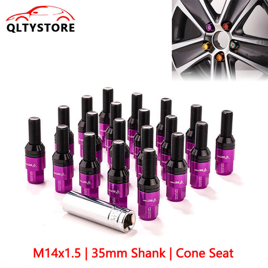 20x M14x1.5 Wheel Lug Bolt 35mm Shank Cone for Seat Stud for Most Aftermarket Purple Q