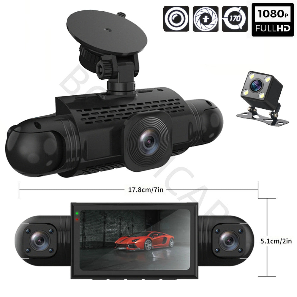 4 Channels Car DVR Dash Cam Video Recorder G-Sensor HD Loop Recording 3 Lens