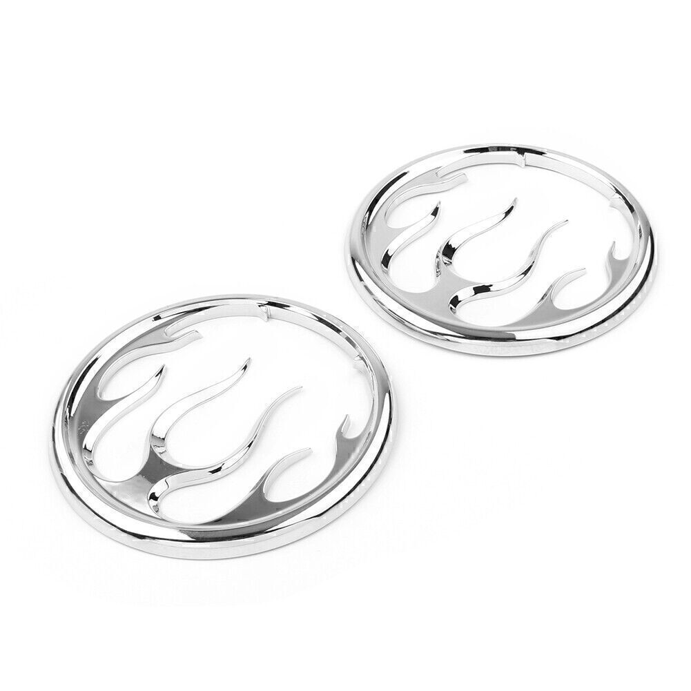 2x Chrome Flame Speaker Grill Accent Cover for Harley Electra Street Glide Tri Q