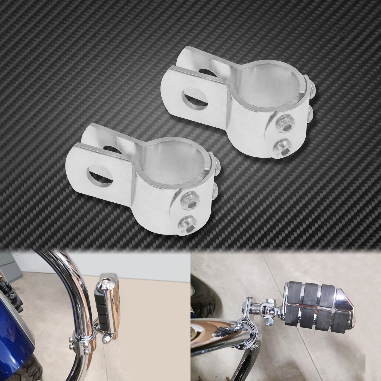 1-1/4'' 32mm Highway Crash Bar Foot Peg Clamps Engine Guard Bracket Set Chrome