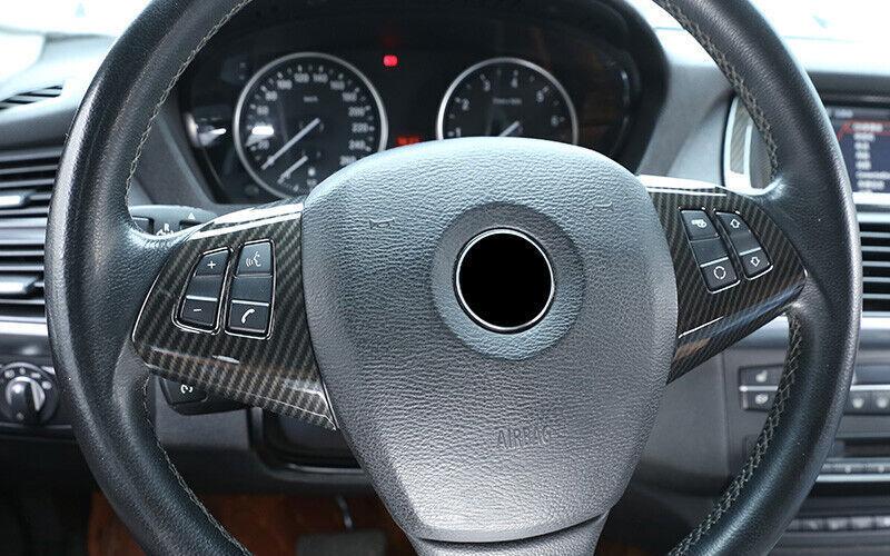 for BMW X5 X6 E70 E71 2008-2013 Carbon Fiber Steering Wheel Switch Cover Trim 2P