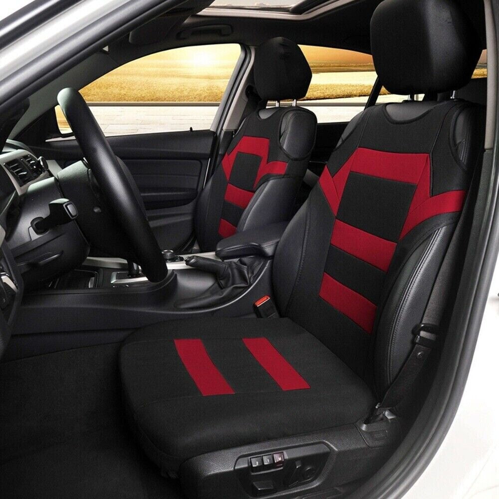 2x Front Black/Red for Seat Cover Polyester Mat T-shirt Styling Replace For Car,SUV n