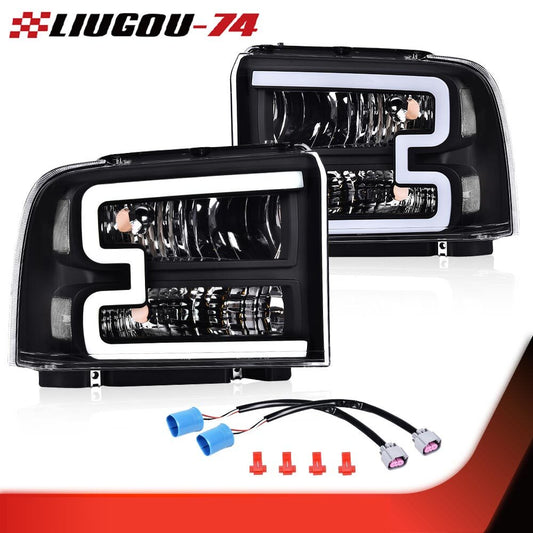 LED DRL Headlight Clear/Black Fits for F250 F350 F450 F550 05-07 Super Duty- v