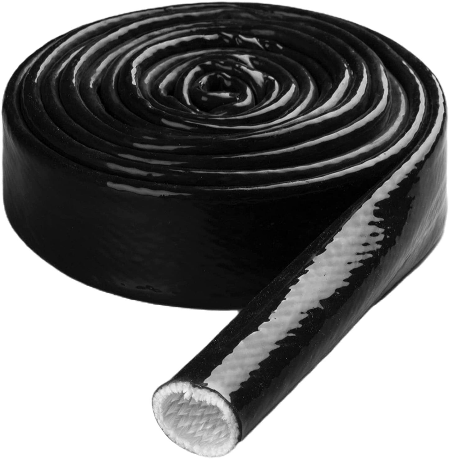 Black 10-foot fireproof woven flame insulation cover, 3/4 inch ID, fits 10AN, suitable for oil lines.