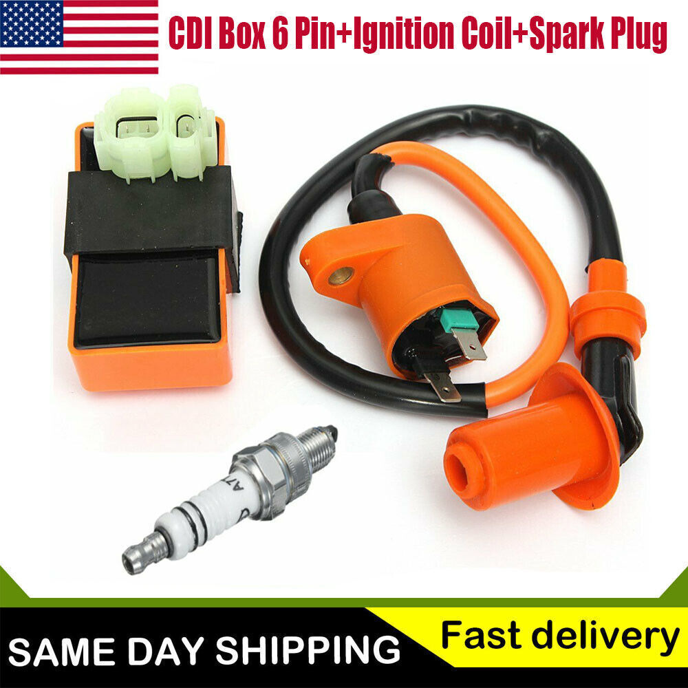 Racing CDI Box 6 Pin+Ignition Coil+Spark Plug for GY6 50-150cc Moped Scooter US!