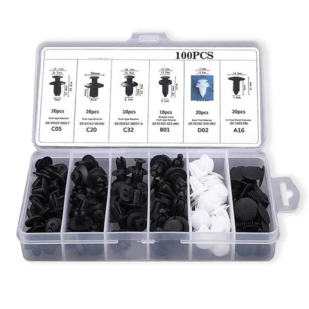 100x Mixed Car Plastic Clips Fixing Pin Removing Retainer Rivet Disassembly Tool