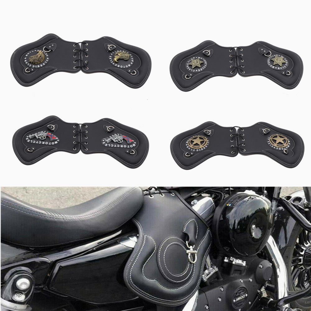 2x Black PU Leather Heat Saddle Shield Deflector for Harley Touring Softail Dyna Q
