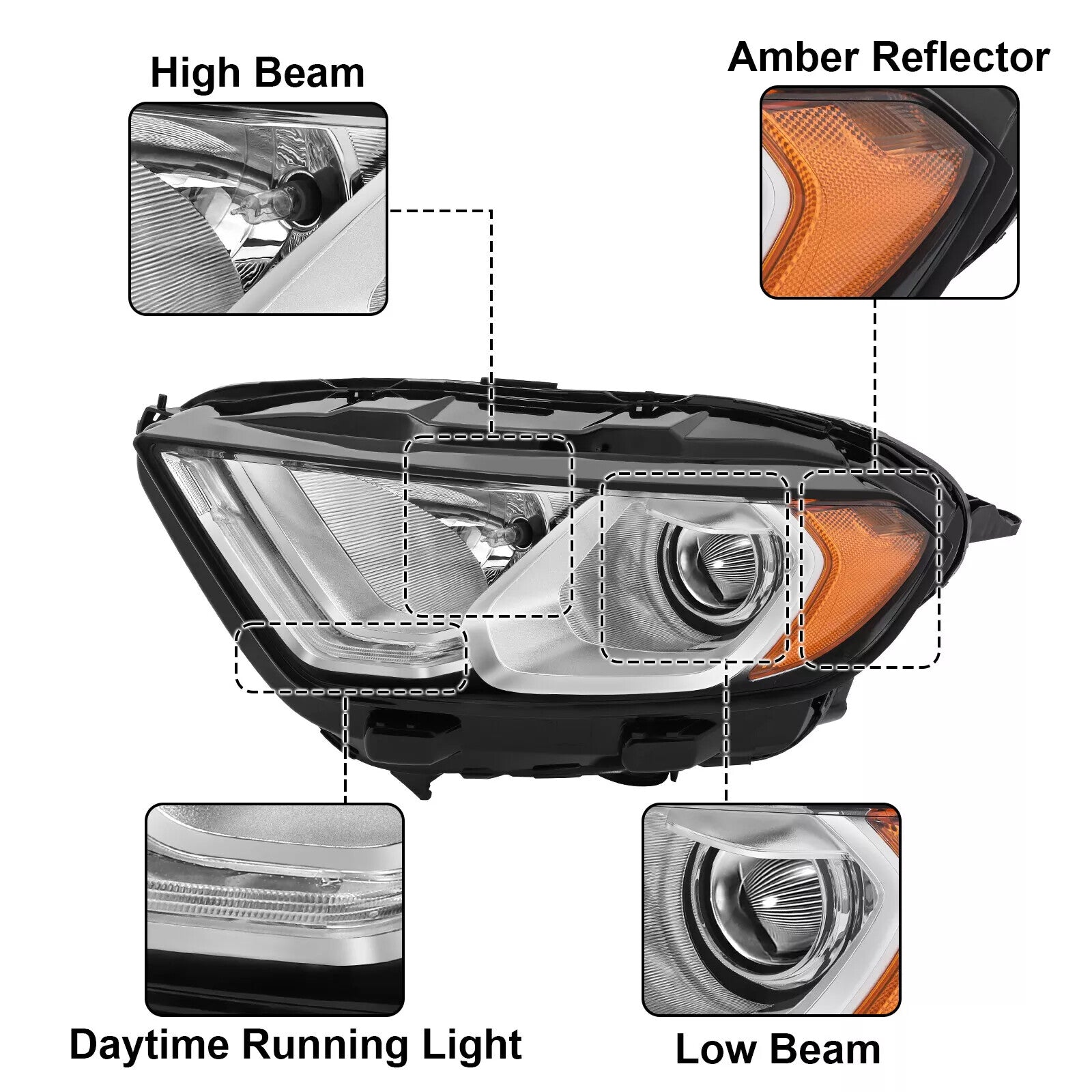 2Pcs LED DRL Headlights For 2018-2022 for Ford EcoSport Halogen W/Bulbs Left+Right