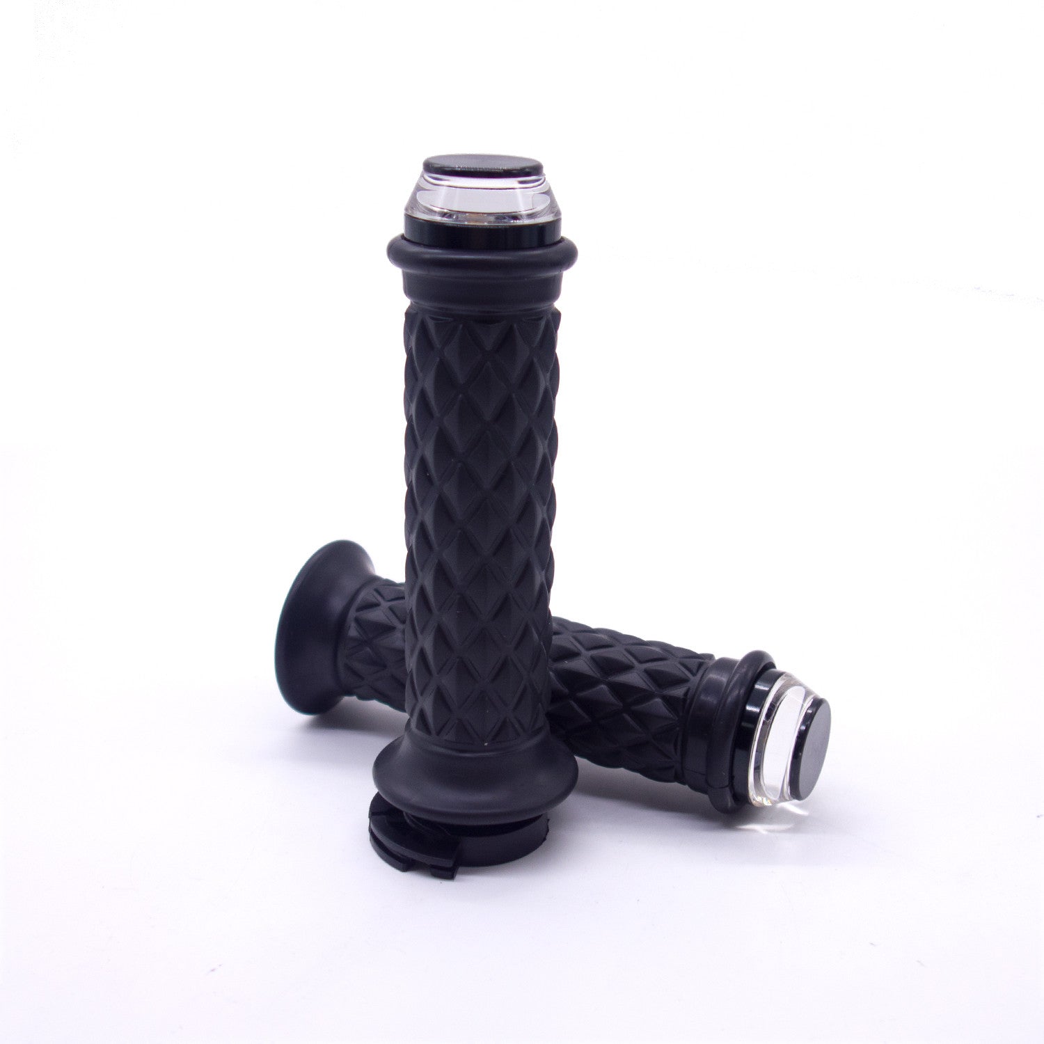 Motorcycle 7/8 22mm Black Handlebar Hand Grip With LED Plug Strobe Side Light Q