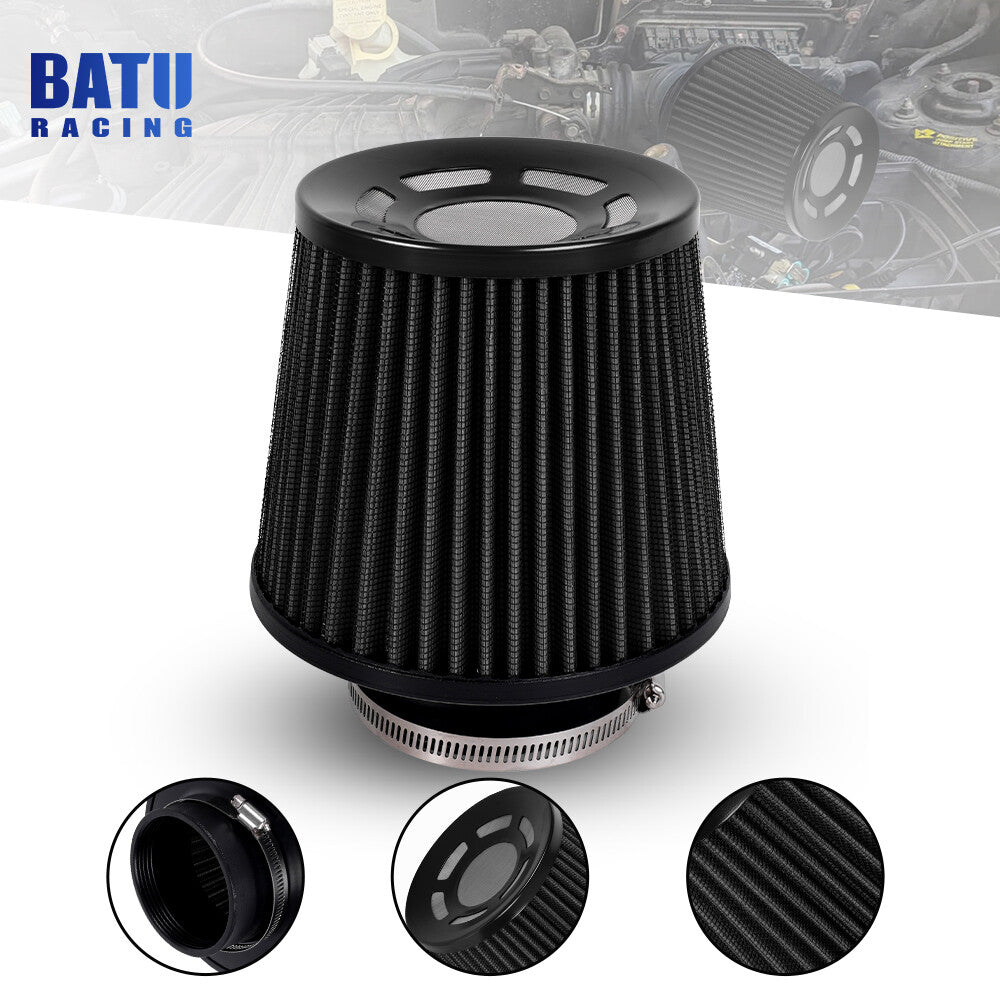 Full Black 3 76mm High Flow Inlet Air Intake Cone Filter For Car/Truck/SUV