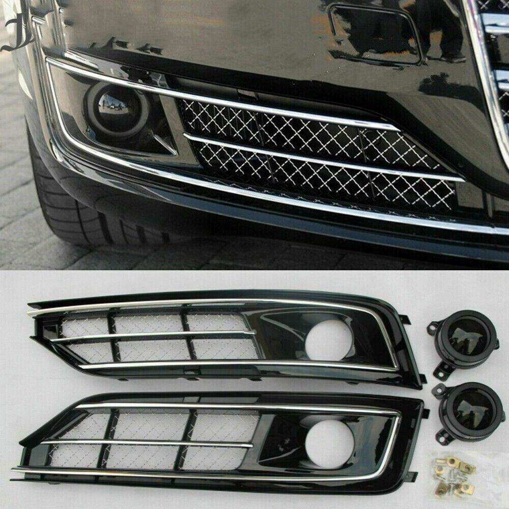 for Audi for A8 A8L D5 2015-17 Front Grille Fog Light Grill Lamp Cover W/Chrome Trim
