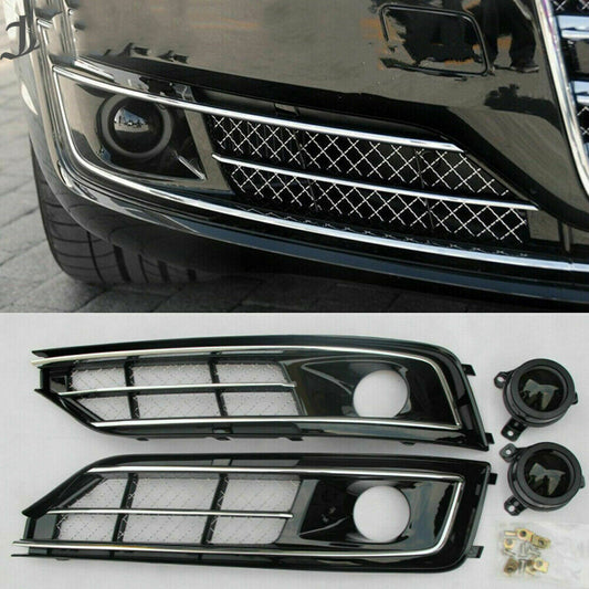 for Audi for A8 A8L D5 2015-17 Front Grille Fog Light Grill Lamp Cover W/Chrome Trim