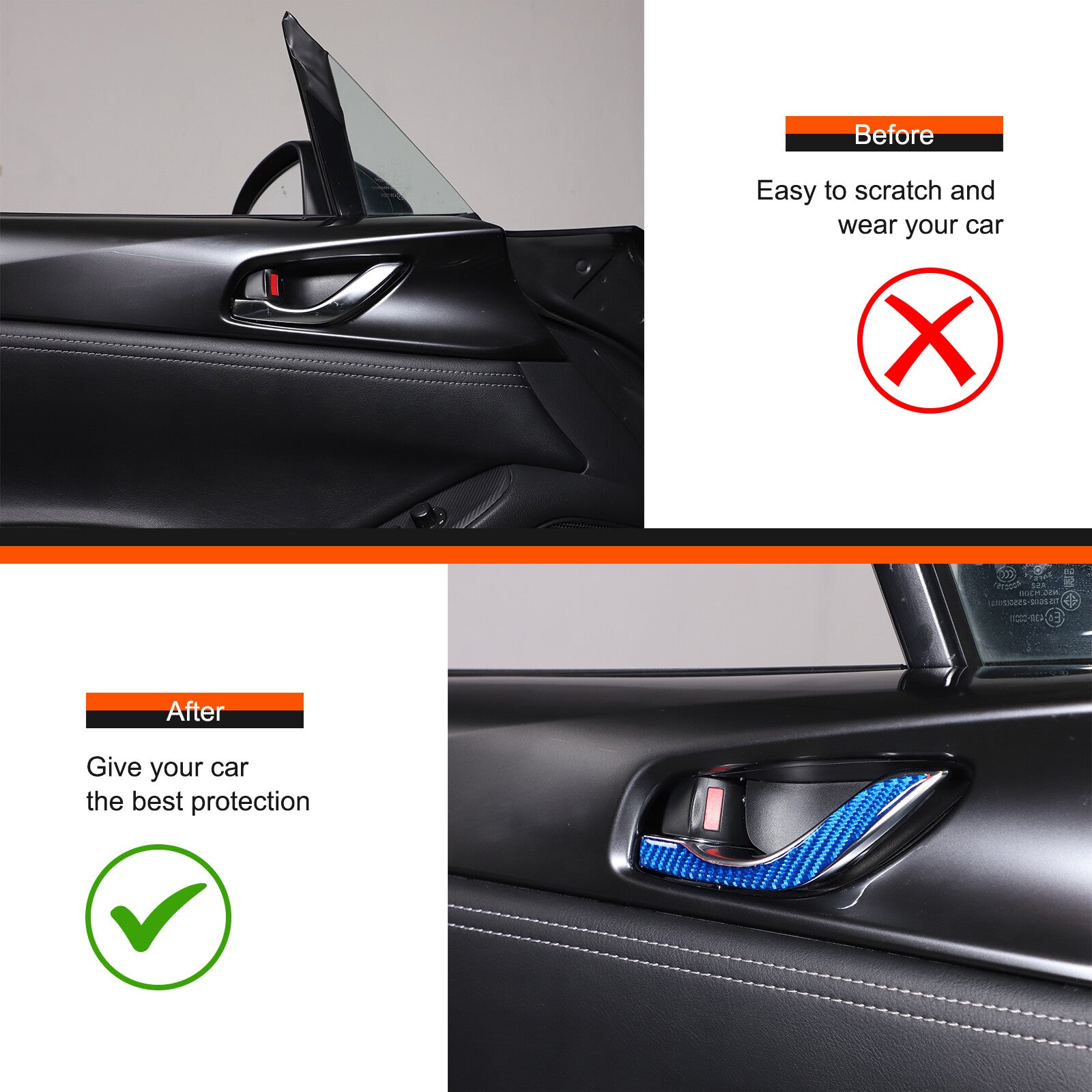 Blue carbon fiber interior door handle decorative sticker for Mazda MX-5 Miata 2016-2022 n