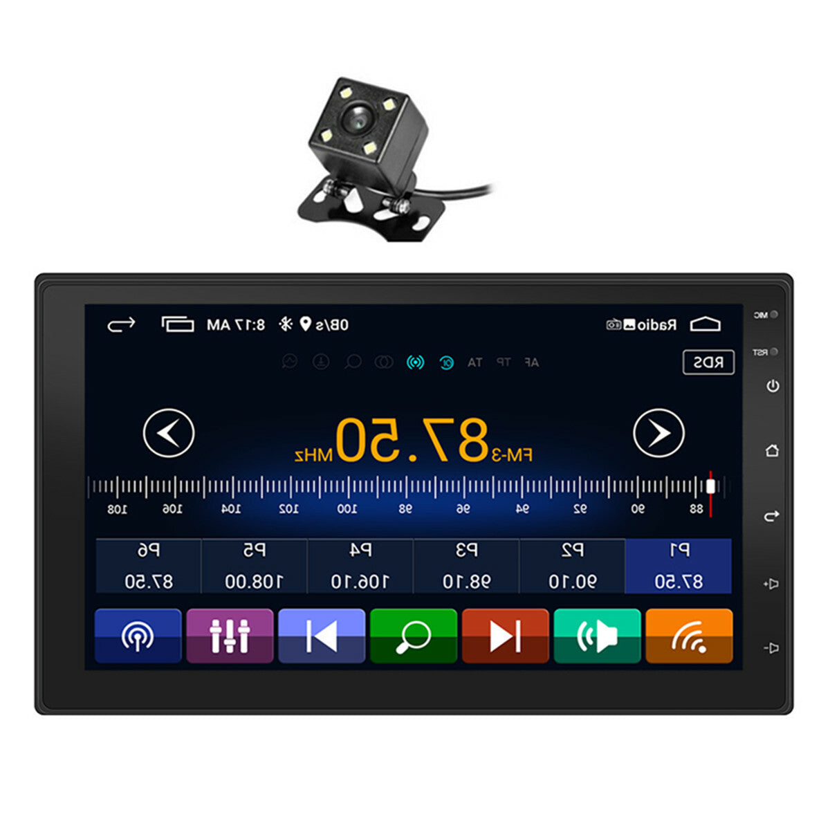 Android 10.1, 7-inch touchscreen car radio multimedia player with 4 LED rear camera - n