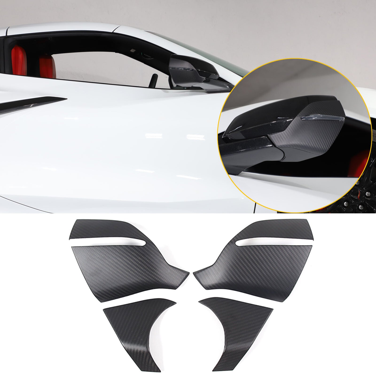 Matte carbon fiber side mirror base cover trim for Corvette C8 Z51 Z06