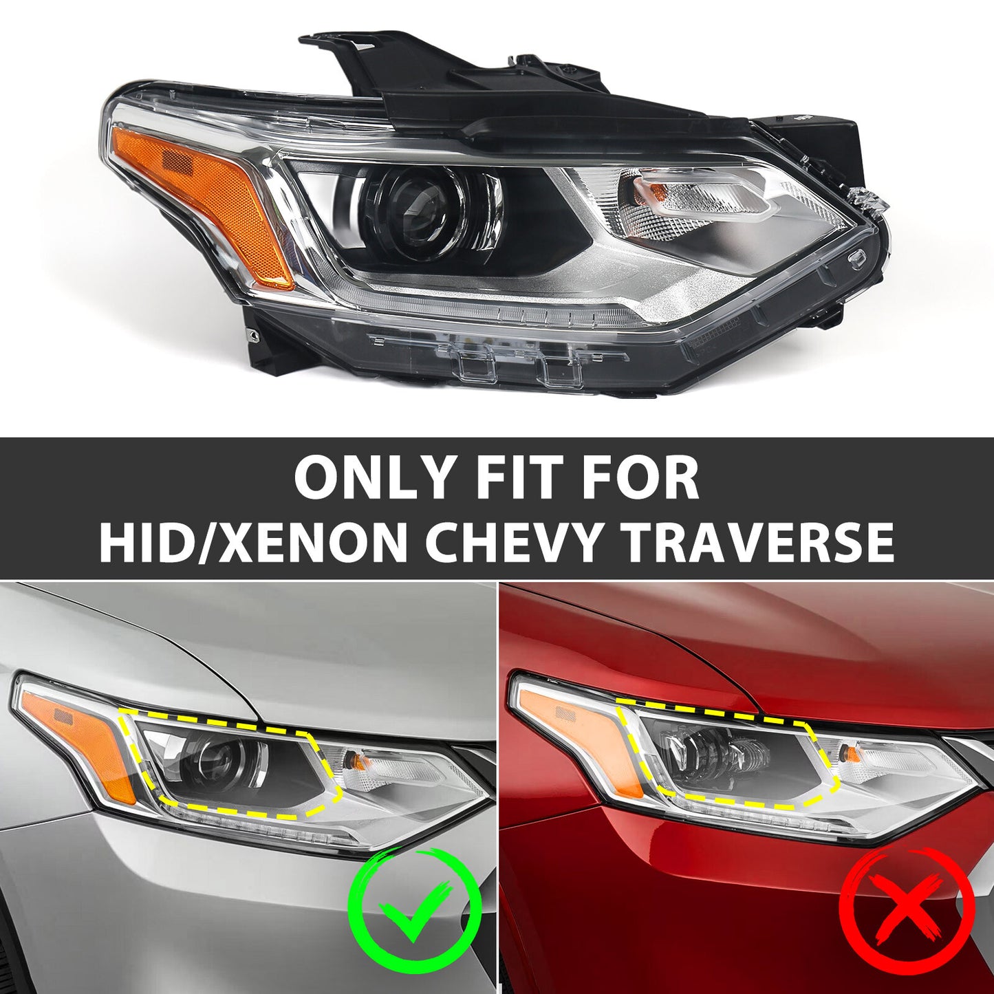 For 2018-2021 for Chevy Traverse HID/Xenon LED DRL Projector Headlight Passenger RH v