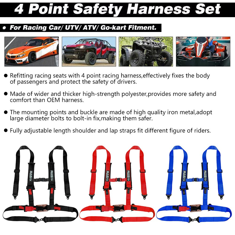 3 Racing for Seat Belt Harness 4 Point Quick Release Shoulder Pad for ATV UTV Q
