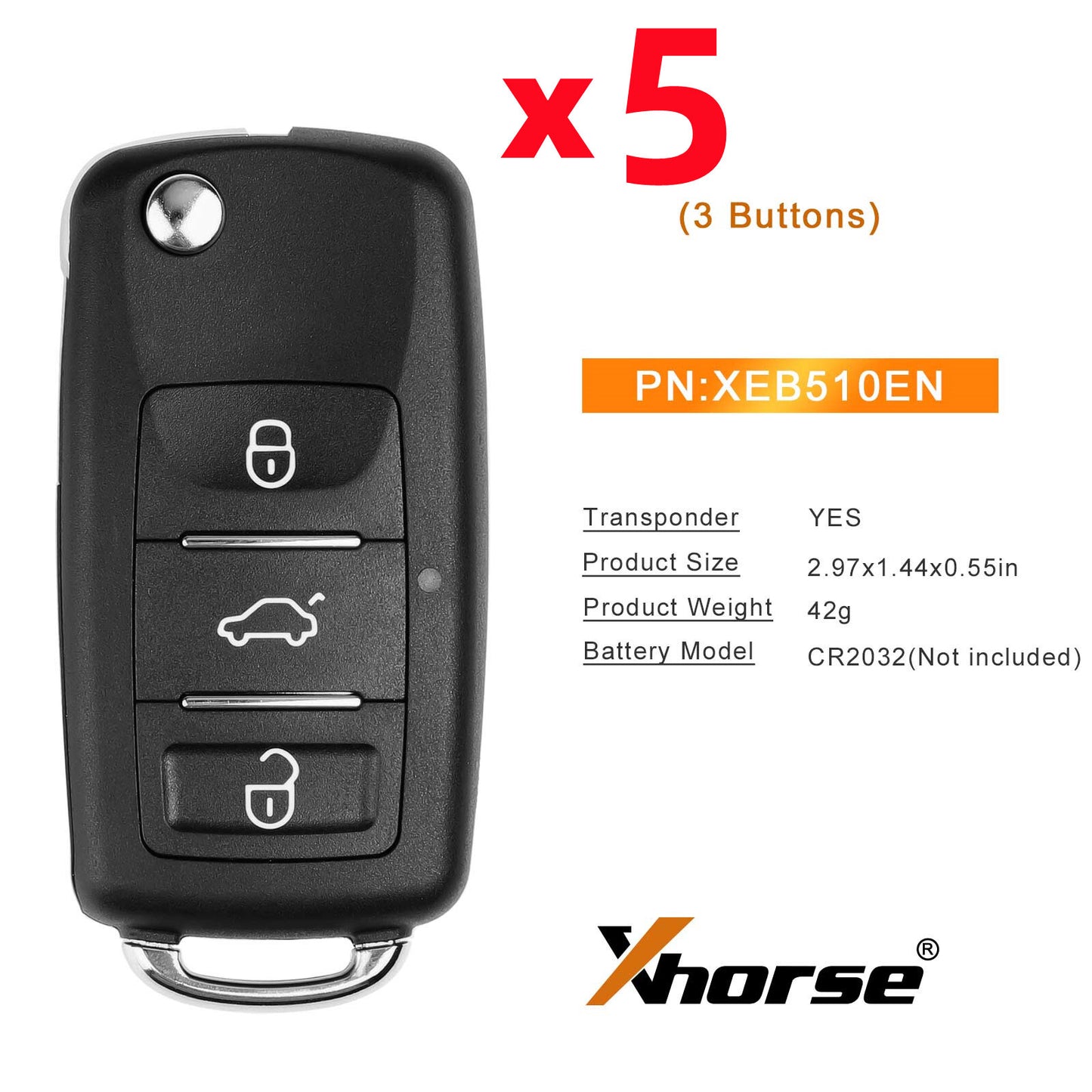 5x XE Series Super Remote Key B5 Style 3 Buttons XEB510EN +XT27B Chip