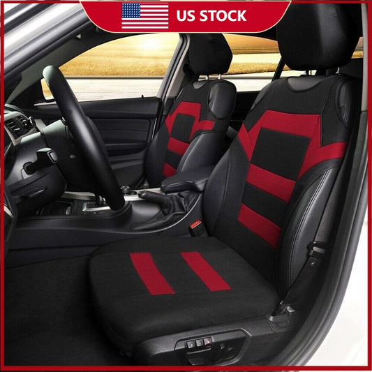 2x Front for Seat Cover Polyester Fabric Mat T-shirt Styling For Car SUV Black/Red n
