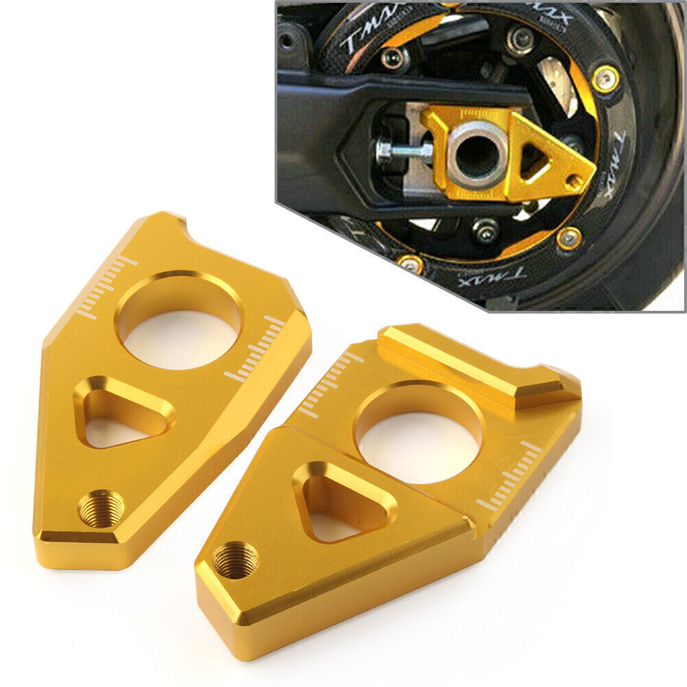 Gold Rear Axle Spindle Chain Adjuster Block for Yamaha YZF R1 FZ8 FZ1 TMAX 530