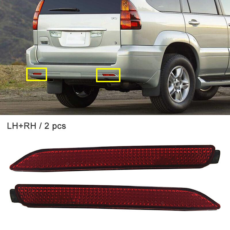 2x Rear Bumper Side Red Reflector Trim Marker Light Fit for Lexus GX470 2003-09
