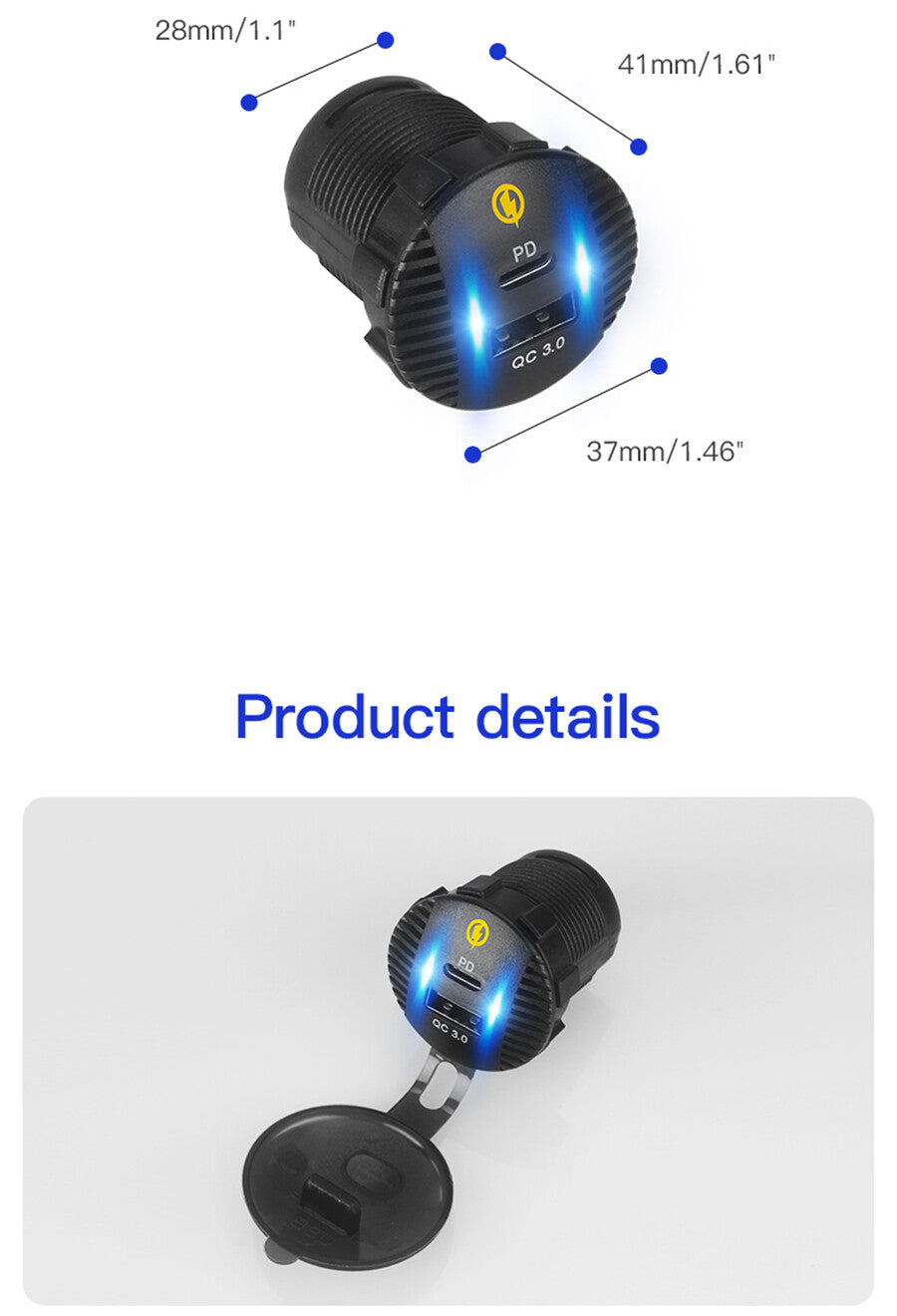 Phone Charger Dual Ports Car Fast Charging PD USB Type C Power Socket Adapter