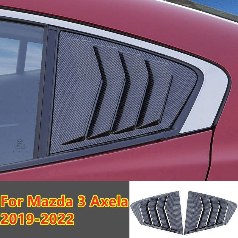 2X Carbon Fiber Rear Window Louvers Shutters Trims for Mazda 3 Axela Sedan 19-23