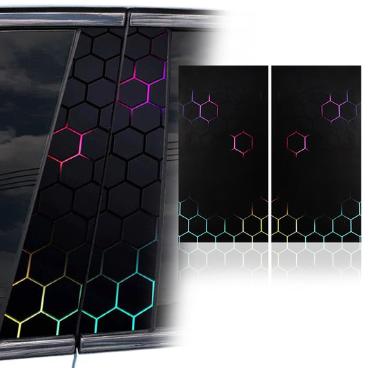 2x Colourful Honeycomb Car Stickers B Pillar Waterproof Center Column Decal