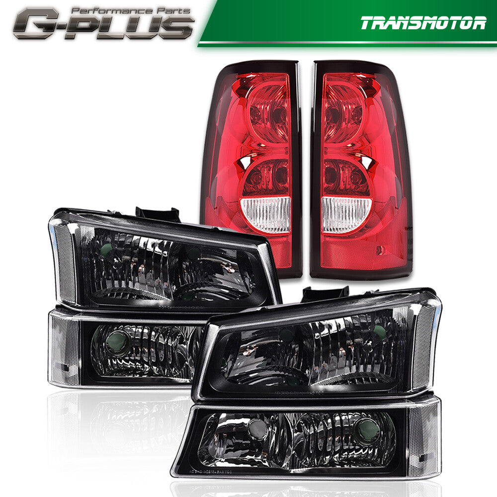 Fits 2003 - 2006 for Silverado Clear Corner Black Headlights + Taillights - v
