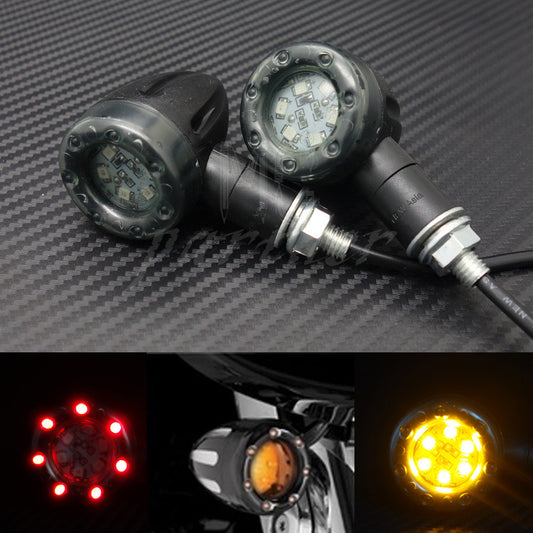 Black Motorcycle Plastic LED Amber Lamp Rear Turn Signal Brake lights Indicators Q