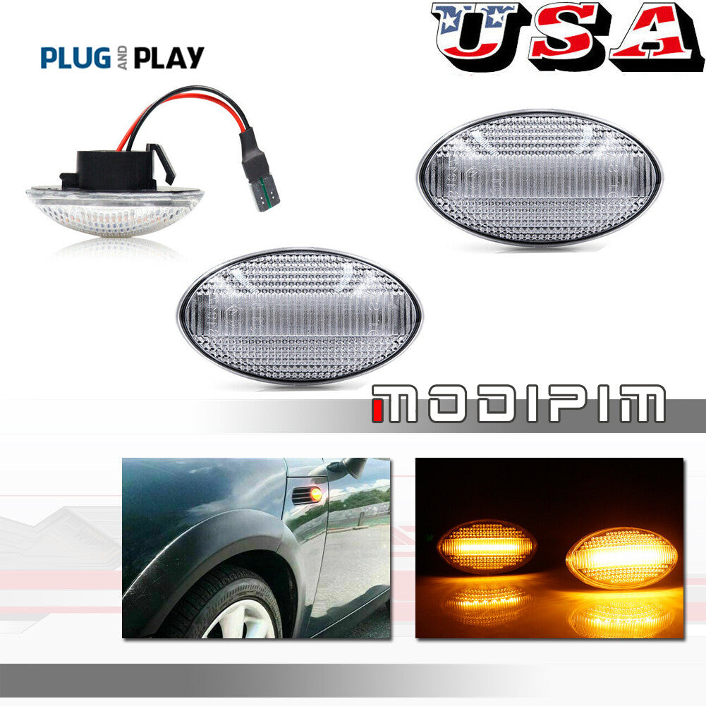 2 Pack Clear Lens Amber LED Side Marker Lights for Mini Cooper R50 R52 R53 02-08- v