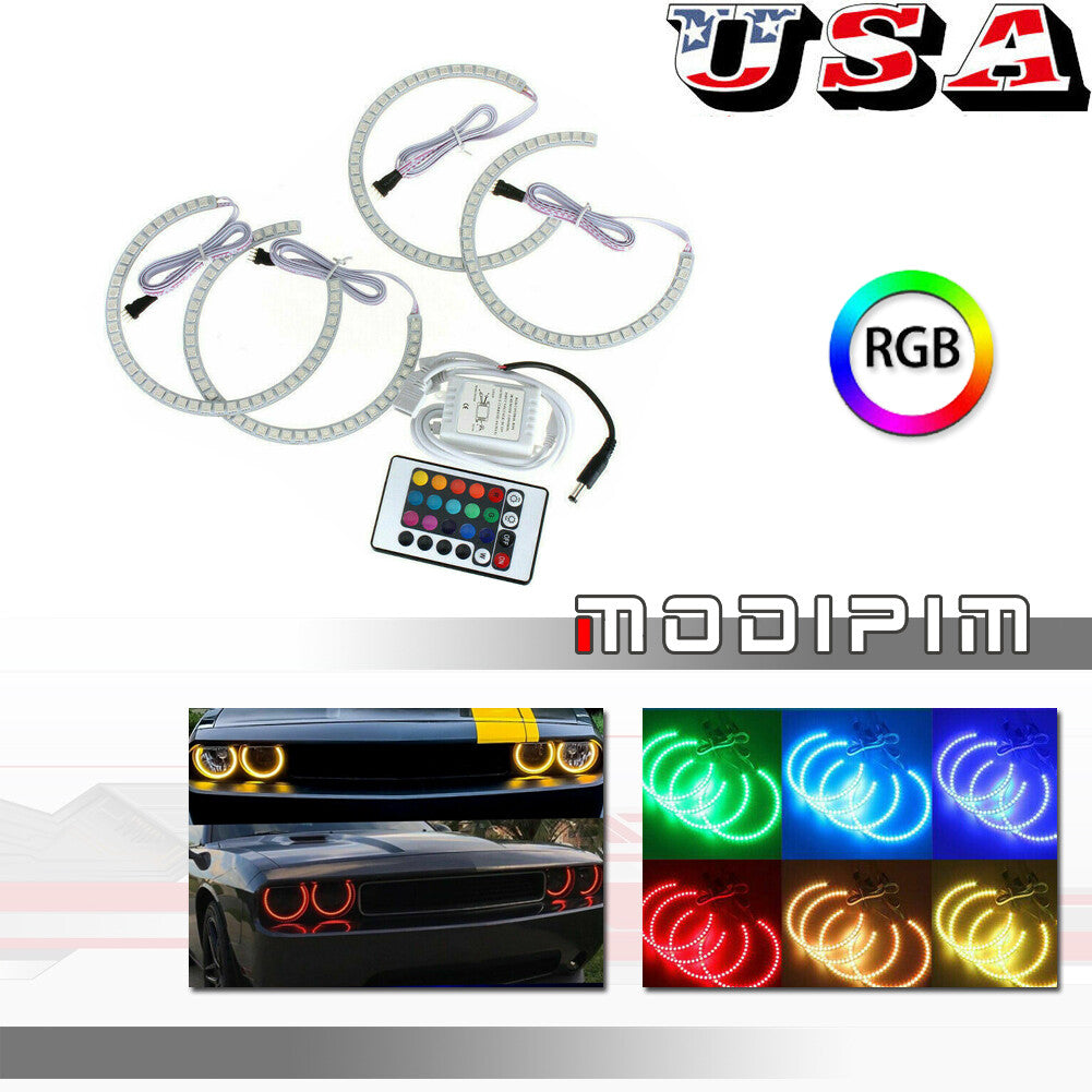 4 RGB LED Angel Eye Halo Kit for 08-14 for Dodge for Challenger Headlight Modification - v