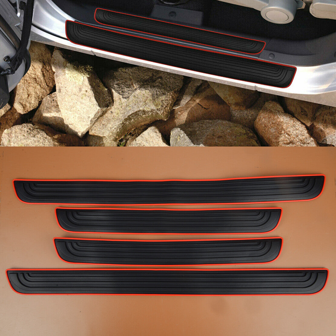 4x Rubber Car Door Step Plate Sill Scuff Cover Decal Sticker Protector Guard v